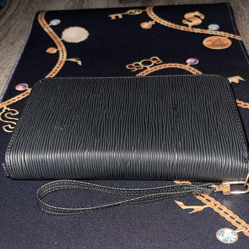 A6 Black Textured Zip Around Wallet With Wristlet Strap